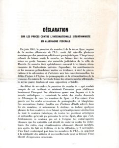Déclaration sur les procès contre l'Internationale Situationniste en Allemagne Fédérale.