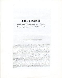 Préliminaires pour une définition de l'unité du programme révolutionnaire.