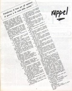 PIATTAFORMA DI BASE PER GLI AGITATORI DI GIORNO E DI NOTTE DELLA POESIA « : ». Cahier préparatoire à l’assemblée générale du 29 au 31 août 1970 des « : »