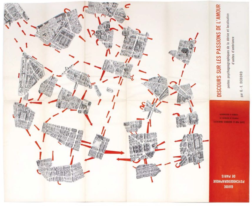 Guide psychogéographique de Paris. Discours sur les passions de l’amour. Pentes psychogéographiques de la dérive et localisation d’unités d’ambiance.