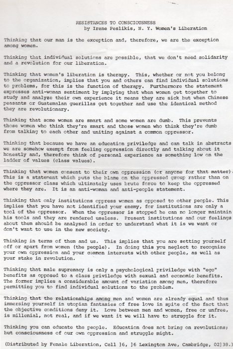 RESISTANCE TO CONSCIOUSNESS